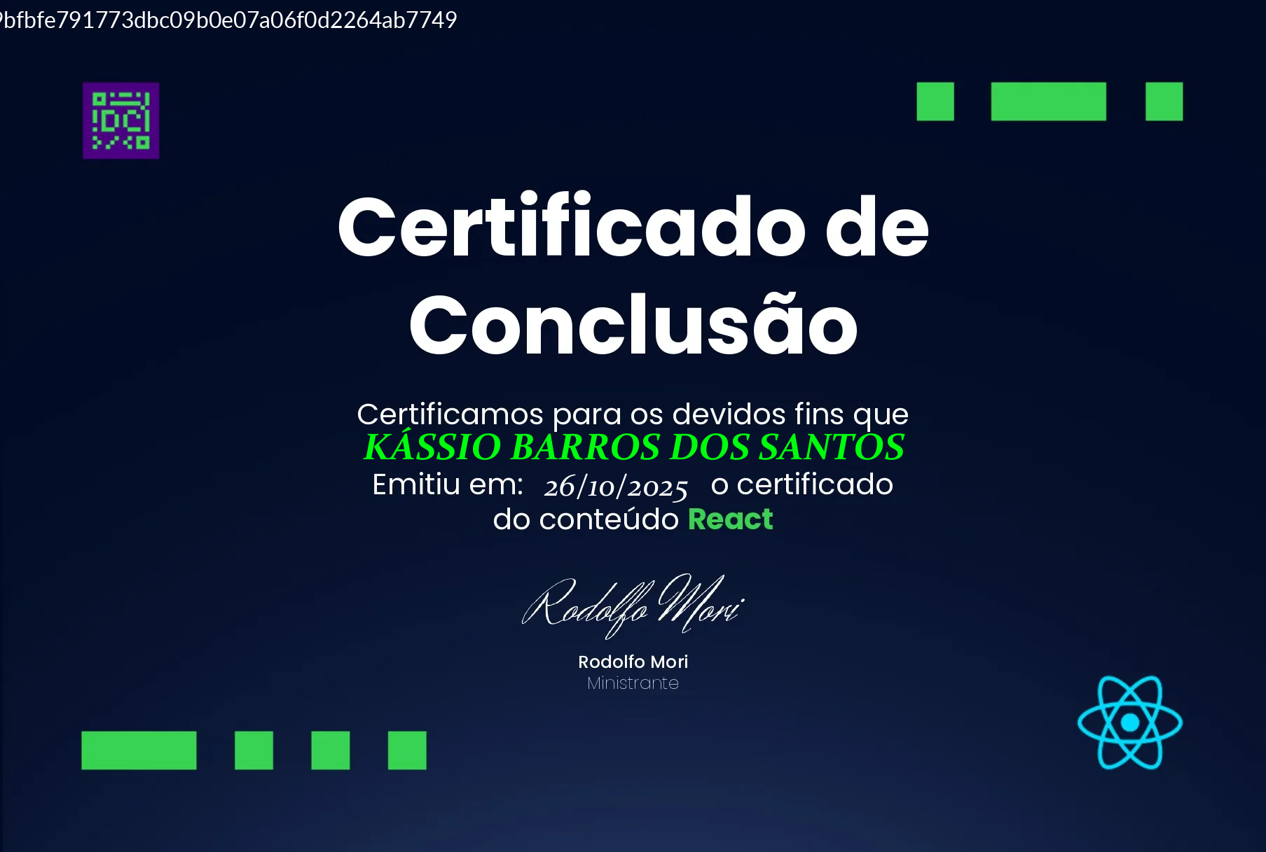 Certificado React - DevClub 2025